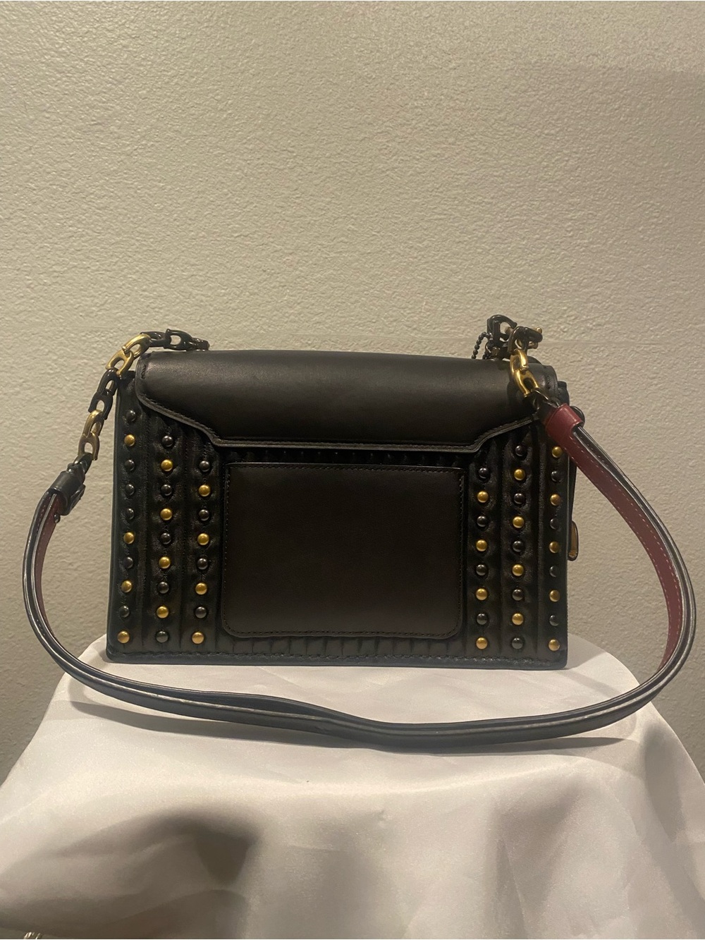 Coach Black Leather Studded Shoulder Bag with Gold Accents - Picture 4 of 11